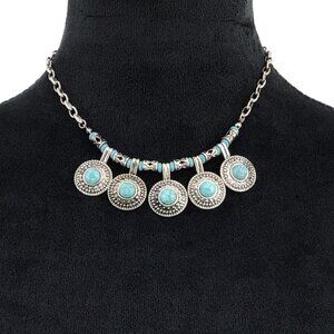 Lydell NYC Necklace Simulated Turqoise Silver Tone Boho Style Adjustable Length